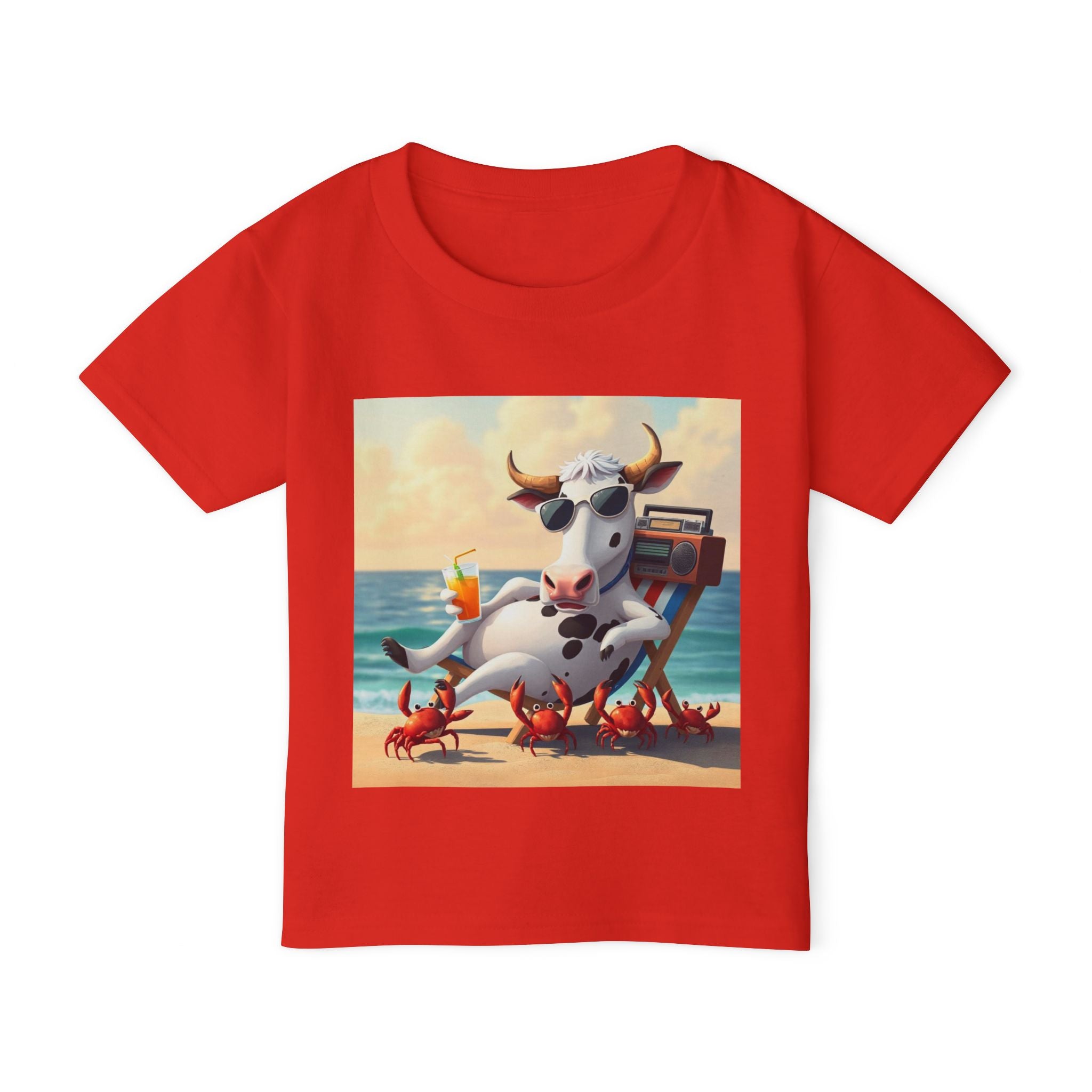Toddler T‑Shirt — Beach Cow Relaxing with Crabs Graphic Tee