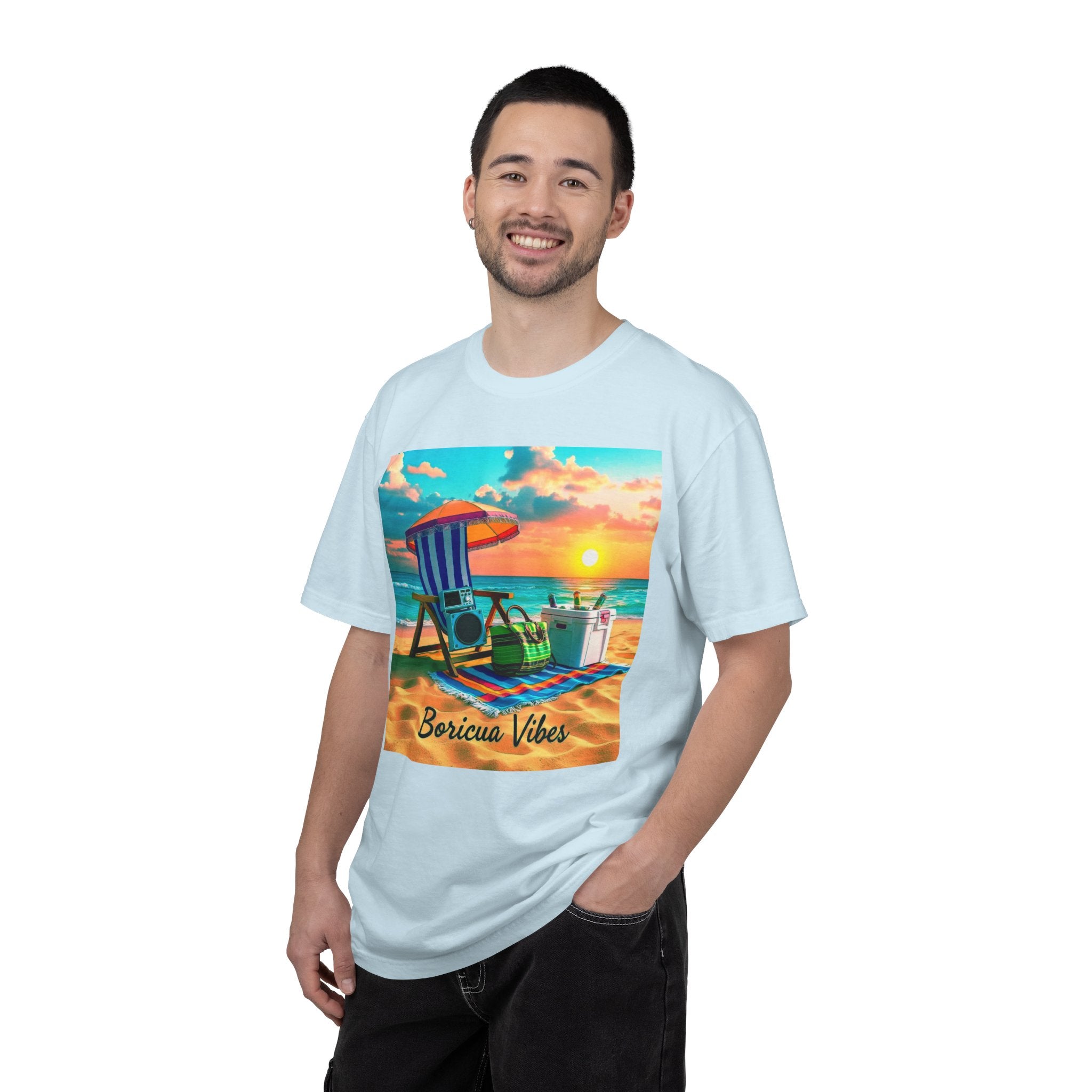 Boricua Vibes Beach T-Shirt — Puerto Rico Sunset Chair Graphic Tee