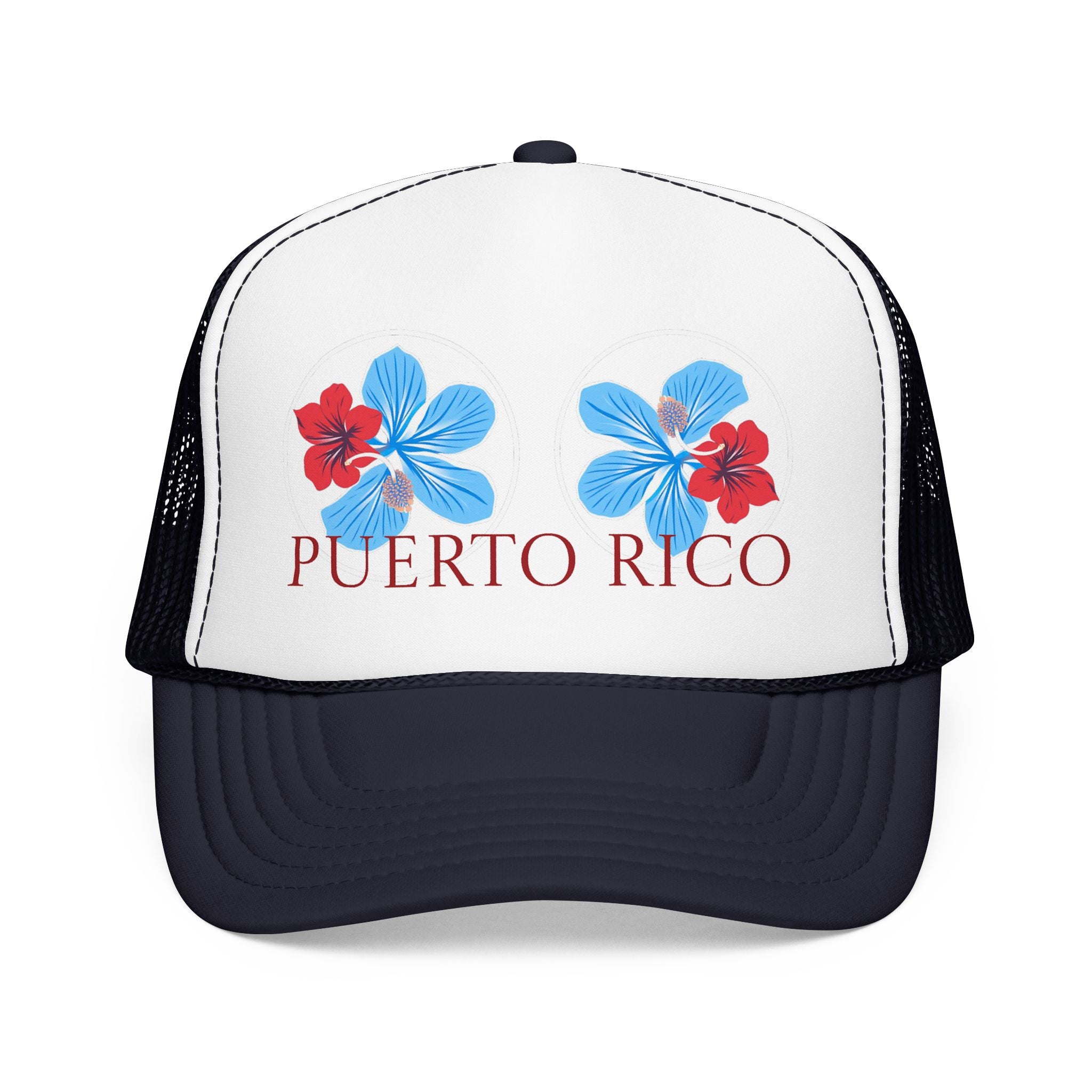 Puerto Rico Hibiscus Trucker Hat - Tropical Beach Foam Cap