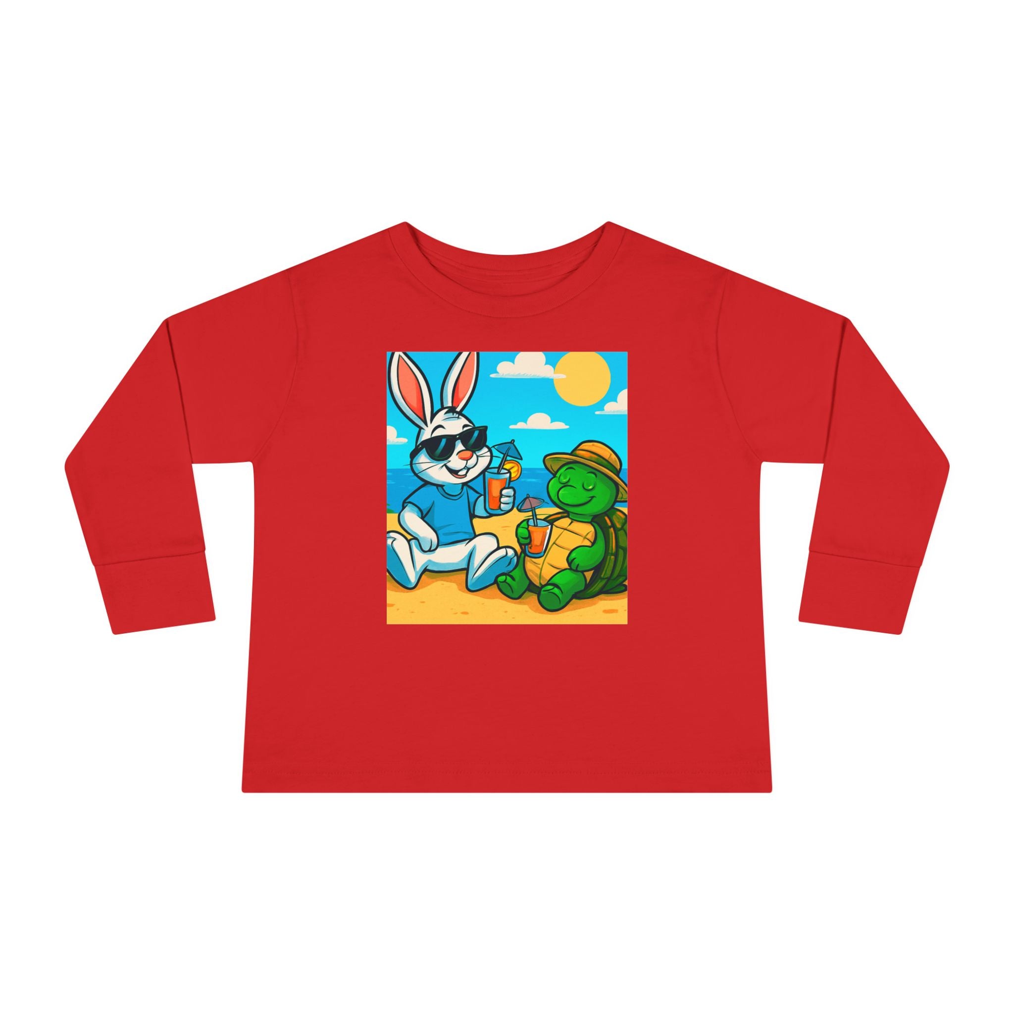 Cute Bunny & Turtle Beach Toddler Long Sleeve Tee