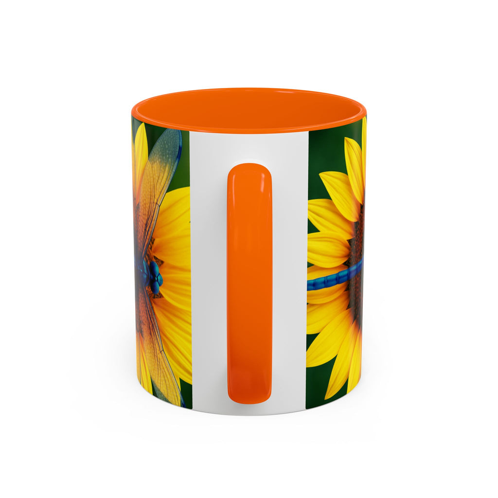 Sunflower & Dragonfly Accent Coffee Mug — Bright Floral Tea Cup (11/15oz)