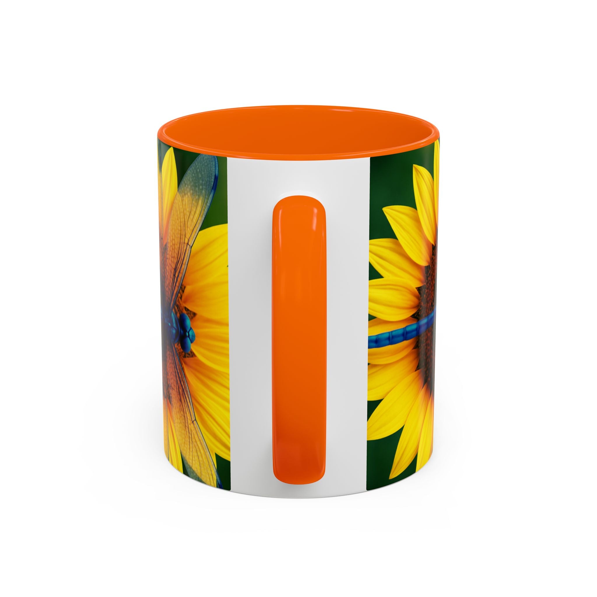 Sunflower & Dragonfly Accent Coffee Mug — Bright Floral Tea Cup (11/15oz)