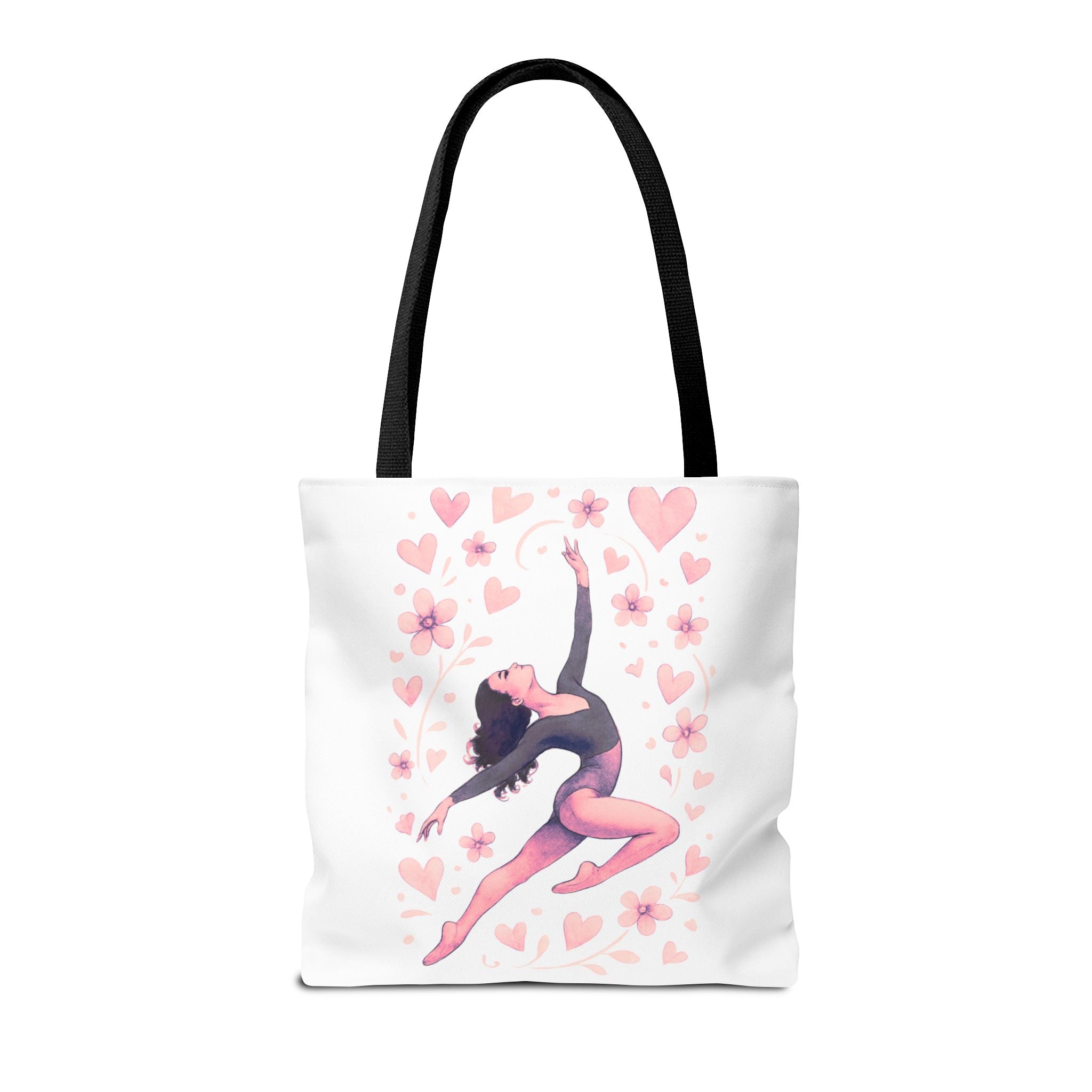 Ballet Dancer Heart Tote Bag — PINK and BLACK Floral Dance AOP Tote