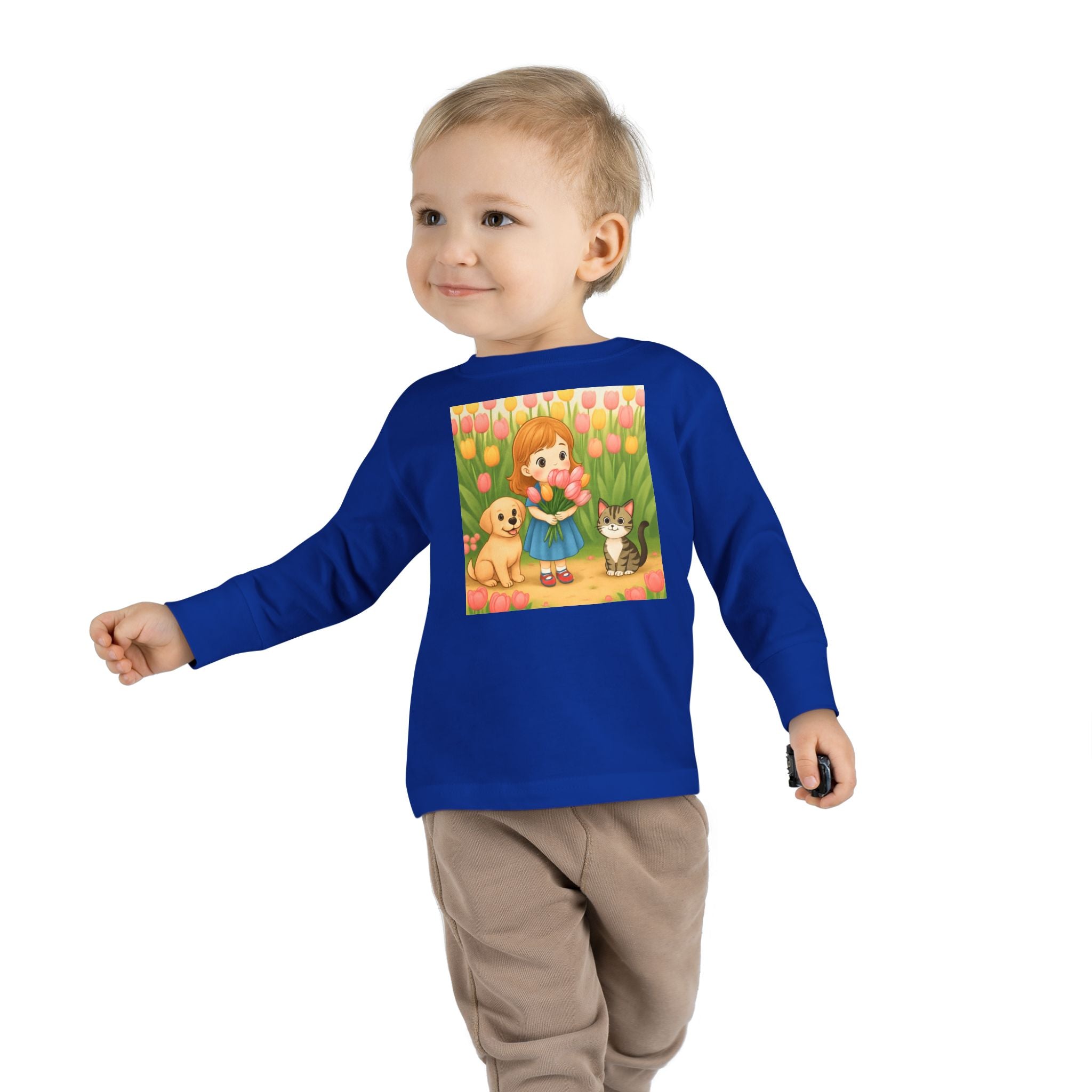 Toddler Long Sleeve Tee — Spring Cat and Dog Graphic