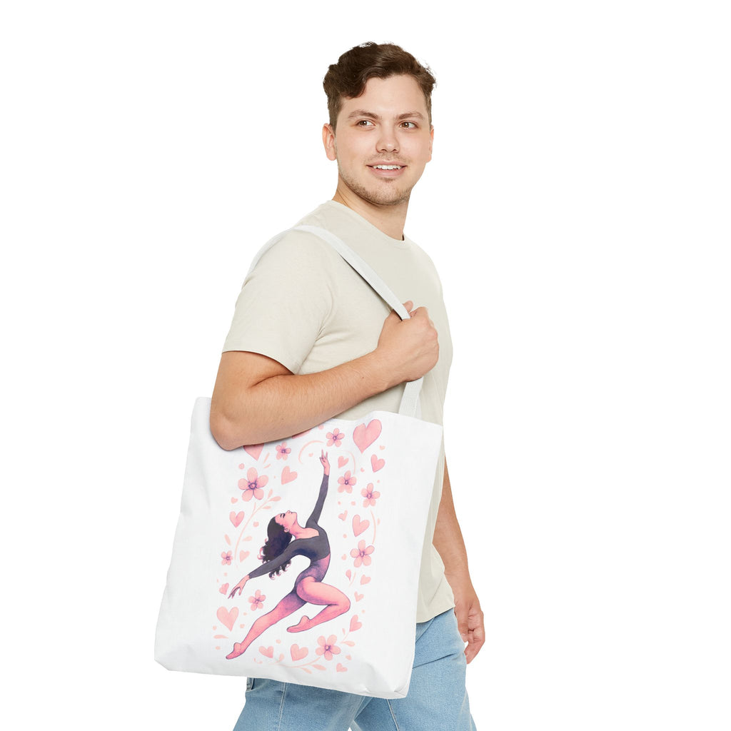 Ballet Dancer Heart Tote Bag — PINK and BLACK Floral Dance AOP Tote
