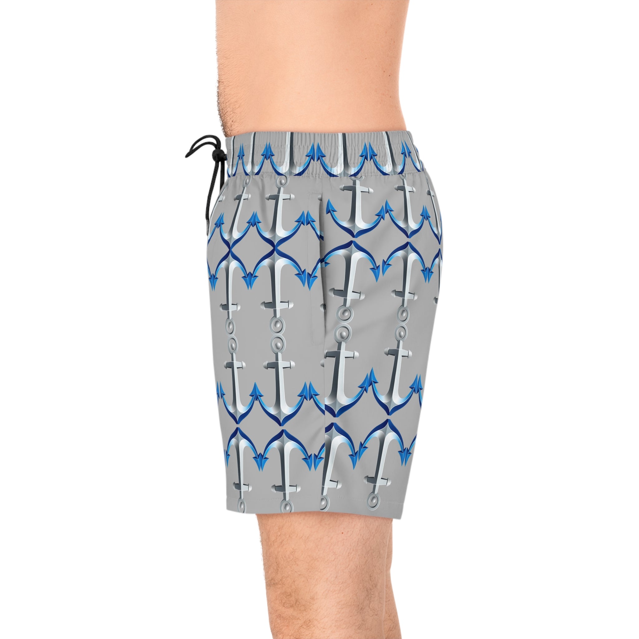 Anchor Men's Swim Shorts — Nautical Mid-Length Beach Trunks 95% polyester, 5% spandex