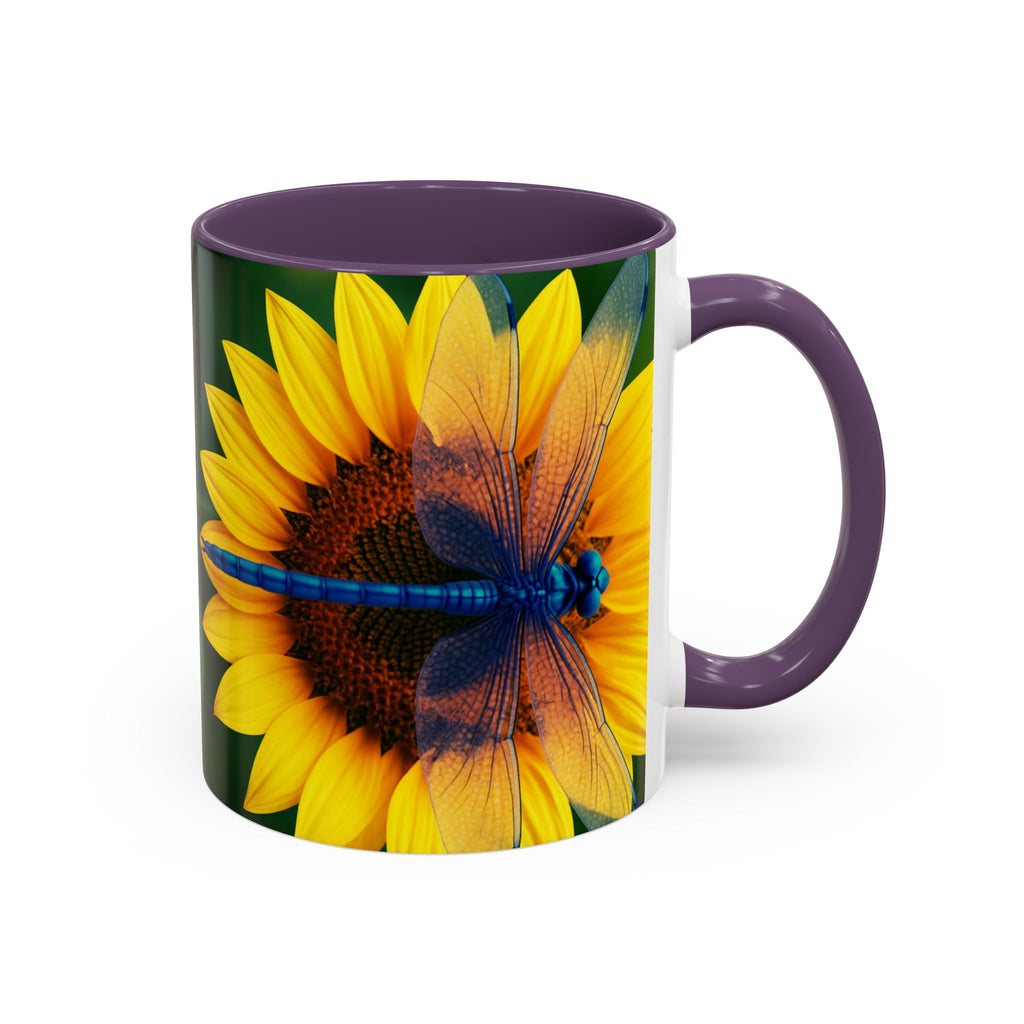 Sunflower & Dragonfly Accent Coffee Mug — Bright Floral Tea Cup (11/15oz)