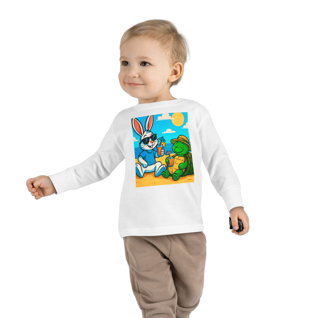 Cute Bunny & Turtle Beach Toddler Long Sleeve Tee
