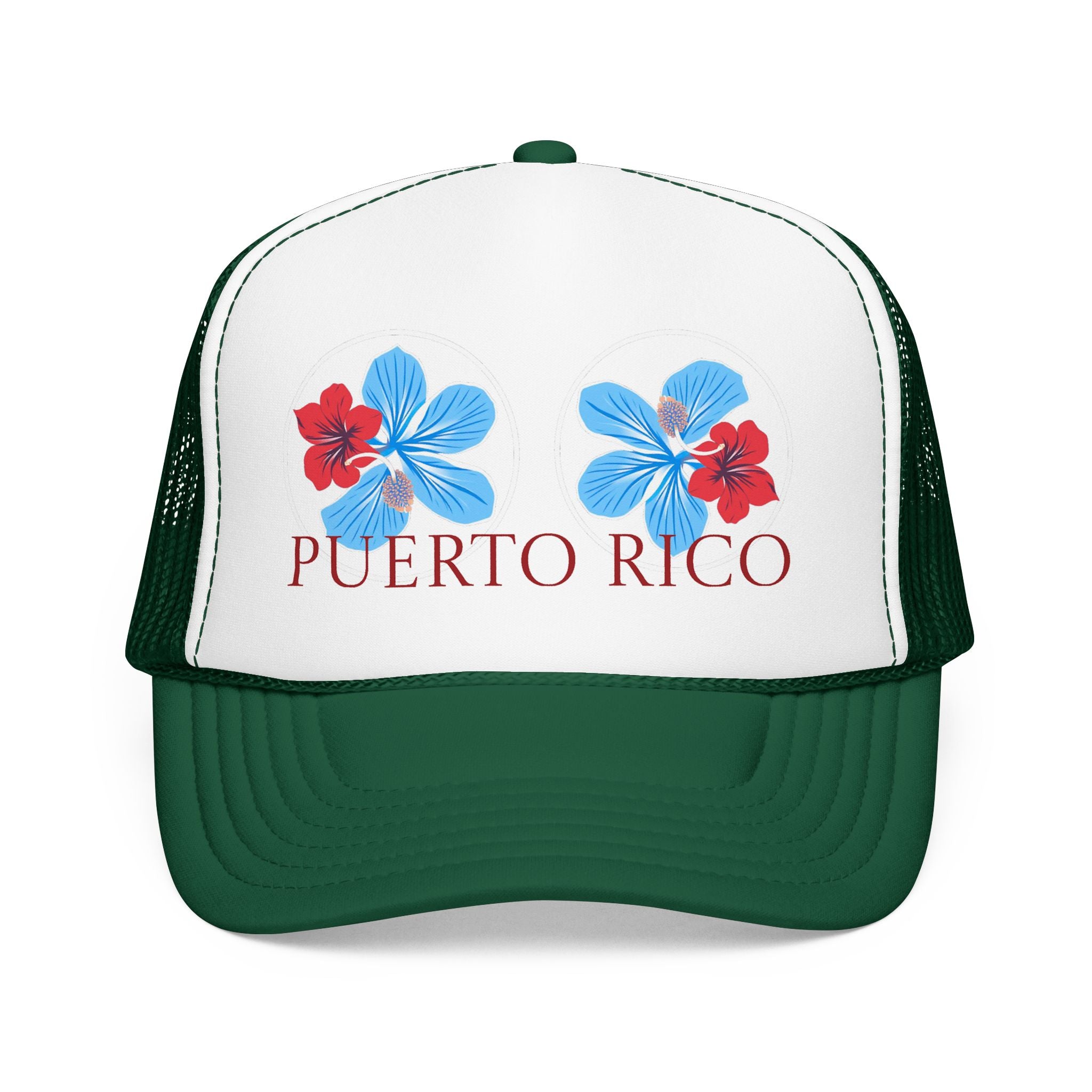 Puerto Rico Hibiscus Trucker Hat - Tropical Beach Foam Cap